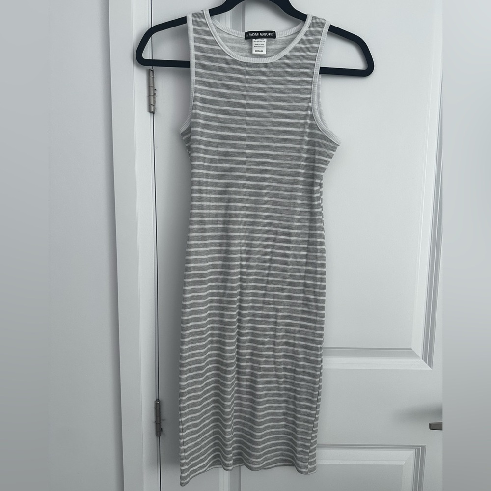 Elegant Gray Striped Midi Dress